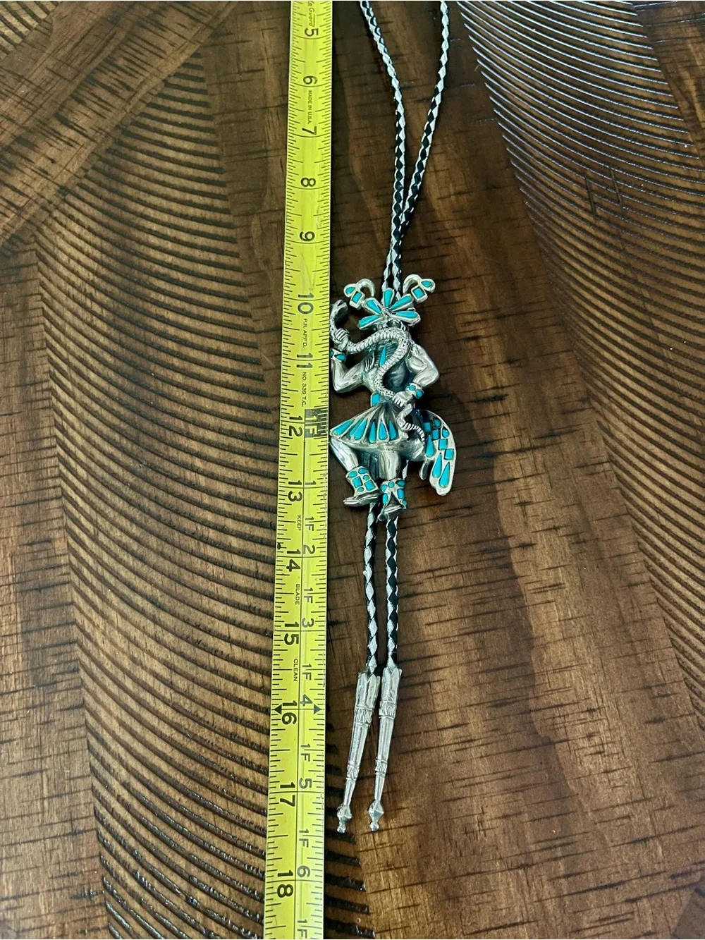 Vintage Southwestern bolo tie silver-toned Kachina dancer with snake